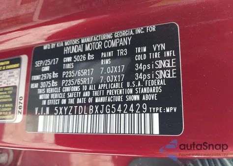 2018 Hyundai Santa Fe Sport 2.4L from USA, damaged, VIN 5XYZTDLBXJG542429